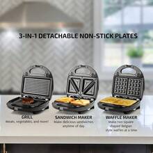 OVENTE 3 in 1 Electric Sandwich Maker, Panini Press Grill and Waffle Iron Set with Removable Non-Stick Plates, Perfect for Cooking Grilled Cheese, Tuna Melts, Burgers, Steaks and Snacks, Black GPI302B - GPI302B - Ver 2