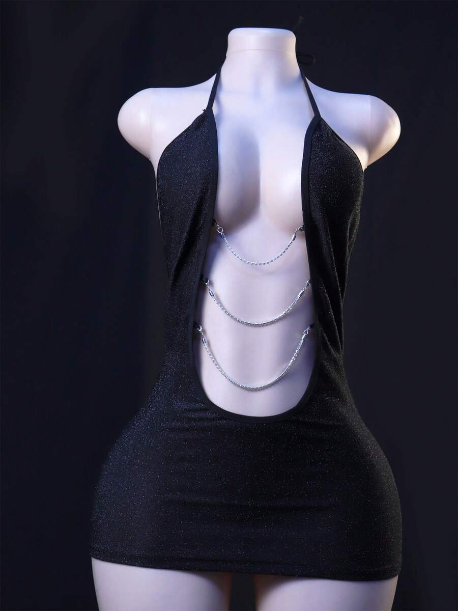 Secretary Fantasy Lingerie Set - Deep V Backless Bodysuit & Pencil Skirt | No-Remove Design - màu đen - Xem 1