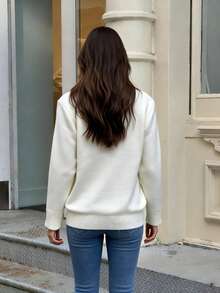 Women's Solid Color Round Neck Flared Sleeve Cinched Waist Knit Cardigan - White - View 2