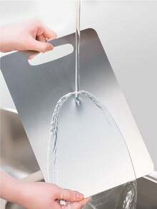 1pc Stainless Steel Cutting Board, Silver Chopping Block For Kitchen - Silver - View 7