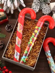 Red Christmas Candy Stick Box, Plastic Candy Container, Christmas Tree Decoration Empty Candy Tubes, Party Gifts, Christmas Party Supplies, Transparent Empty Candy Tubes, Christmas Party Supplies, Suitable For Christmas Parties, Christmas Holiday Gifts Filling Empty Tubes, Party Gifts - Multicolor - View 2