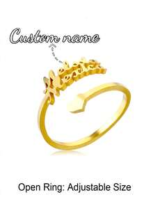 Anillo con nombre personalizado, joyería personalizada, anillo ajustable de acero inoxidable dorado/plateado, regalo de pareja - Anillo de oro 2 - Ver 7