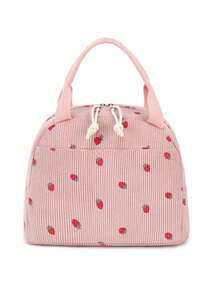 1 Piece Strawberry Print Corduroy Lunch Bag Thermal Insulation Lunch Box Storage Handbag School Cooler Bag Picnic Food Pouch Portable Lunch Bag Thermal Insulated Lunch Box Bento Pouch Dinner Insulation Bag Cute Lunch Fruit Bag Lunch Bags With Pocket ,Multifunctional Waterproof Leak-Proof Adult Lunch Tote Cooler Bag Work Outdoor Camping Picnic - 彩色 - 查看 12