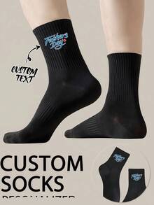 1 Pair Customizable Socks - Can Be Printed With Name Or Logo Based On Personal Needs, Ideal For Showcasing Unique Style And Team/Event Branding, Also A Perfect Gift For Husband/Wife On Wedding, Anniversary, Christmas, Suitable For Daily Wear - Black - View 1