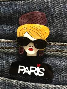 1pc Creative Acrylic Cartoon Girl Brooch, Fashionable & Elegant Women's Brooch, Best Birthday Gift For Friends