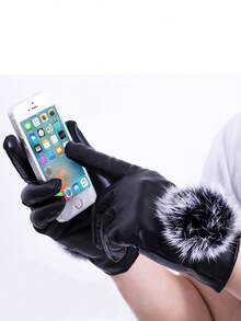 1 Pair Winter Outdoor Touchscreen Leather Gloves, Cycling Gloves, Warm Windproof Thermal Lined Riding Gloves
