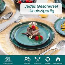 Geschirrset 6 Personen, vancasso PLAYA Steingut Geschirr set 24tlg für 6 Personen, Grün Tafelservice mit Teller set, Suppenteller, Schalen & Salattellern, Spülmaschinenfest, Mikrowellengeeignet EAUW - Schwarz - Übersicht 4