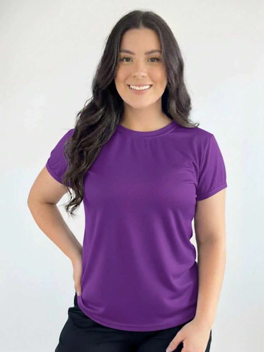 Women's Fashionable Fit Dry Baby Look Polyester T-Shirt For Gym - Purple - View 1
