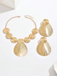 3pcs Stylish Minimalist Sophisticated Personalized Casual Exaggerated European And American Geometric Water Drop Earrings & Necklace Set - Yellow Gold - View 2