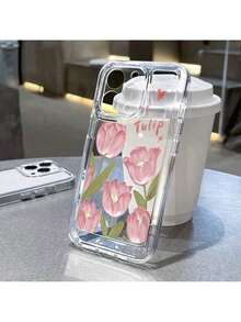 Capinha Capa Material transparente TPU Padrão floral rosa I P h one XR 11 12 13 14 15 16 Pro MAX 14 15 16 Plus Redmi A2 A3 10C 12C 13C Poco X3 X5 X6 Note 8 9 10 11 12  A04 A05 A15 A23 A32 A34 A35 A50 A52 A55 A72  Moto G04 G7 G15 G22 G32 G35 G52 G53 G60 G84 - Y2 - Visão 1