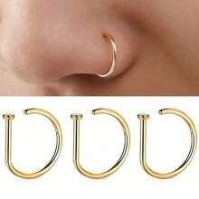 3Pcs Women Men Fake Piercing Nose Ring Fashion D-Shape Punk Non Piercing Nose Clip Stainless Steel Perforation Septum Body Jewelry - 3 chiếc - màu bạc - Xem 7