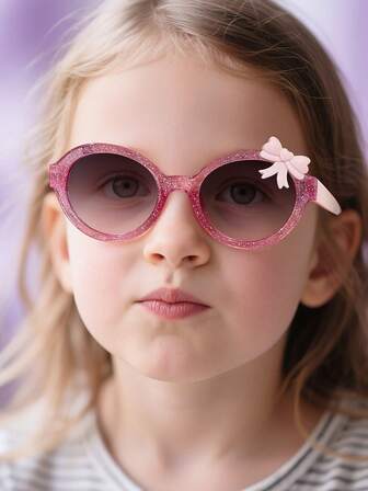 1 ชิ้น เด็กผู้หญิง 4-8Y ลำลอง น่ารัก โบว์ เครื่องประดับ กรอบรูปไข่ แฟชั่น แว่นตาสีชมพู เหมาะสำหรับ การออกนอกบ้านวันหยุด, การจับคู่ชุด และ ของขวัญเทศกาล