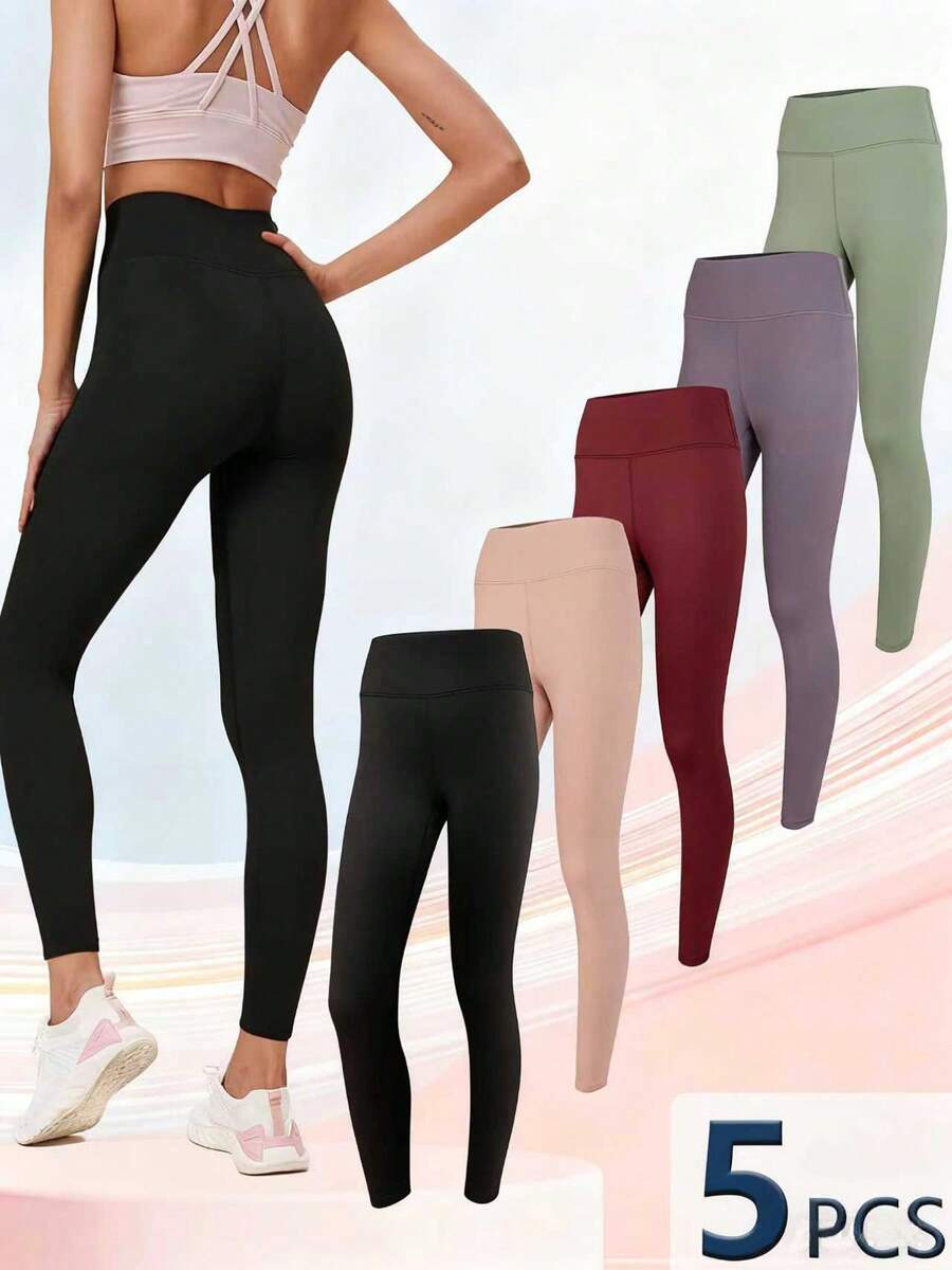 5-Pack Women's High Waist Yoga Leggings Tights Set - Butt Lift Buttery Soft High Stretch Activewear, Quick Dry Breathable Pants For Yoga Workout Gym Daily - Nhiều màu - Xem 1