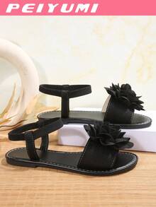 PEIYUMI Women's Sandals, Summer Beach Floral Decor Sandals, Elastic Stretch, Easy To Carry - Black - View 5
