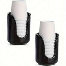 1/2pcs Ceramic Bathroom Cup Dispenser With Stylish Vertical Stripes - Disposable Mouthwash Cup Holder For Rinsing Cups On Bathroom Vanity Countertops