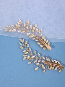 2件套女士奢华水钻发夹，浪漫紫色水晶边发夹和亮丽紫红色头饰，适合正式礼服、婚礼、情人节等场合佩戴。 - 紅色 - 查看 5