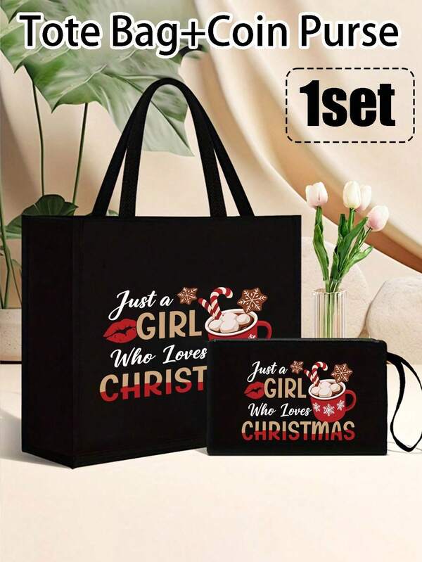 Bolso de mano con estampado de serie navideña para mujer con bolsillo con cremallera para almacenamiento, bolso de mujer todo a juego, regalo para fiestas y festivales, impreso con las letras "La fe vence al miedo", "El Señor está de mi lado; no temeré". Bolsa de compras, adecuada para bodas, cumpleaños, playas y vacaciones, regalo para familiares y amigos. Adecuado para estudiantes, regreso a la escuela y maestros.