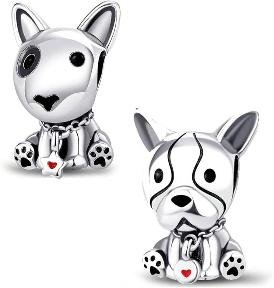 HappyStar 925 Sterling Silver Charms For Bracelets And Necklaces,Combination Dangle Pendants Beads Charms Jewelry Gift For Couples Sisters.(With Spacer Beads) - 2 hạt cườm hình chú chó trung thành - Xem 1