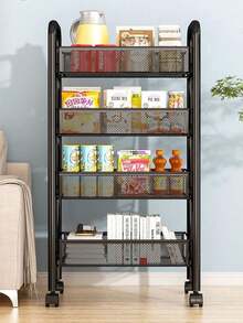 1 Stylish Thickened Multifunctional Carbon Steel Storage Cart, A Mobile Storage Cart For Cosmetics, Toys, And Snacks That Does Not Require Installation, A Durable And Sturdy Storage Cart For Household Use, Suitable For Portable Storage In Living Rooms, Kitchens, Bedrooms, Study Rooms, And Balconies