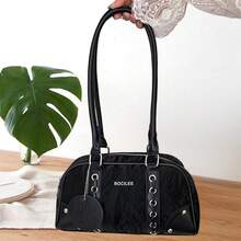 Bolso Boston versátil para mujer, estilo axila, con contraste de colores, informal, de gran capacidad, para el hombro, ideal para el día a día. - Negro - Ver 5