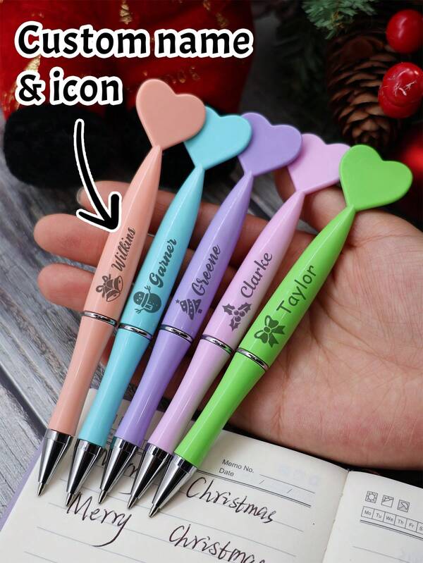 Custom Gel Pens With Name, Heart Shape Pen, Personalized Teacher Pens, Customized Ballpoint Pen, Customizable Christmas Gifts, Christmas, Anniversary, Christmas Pattern, Graduation Gifts, Christmas Party Gifts, College Essentials, Daily, Student, School, Friend, Men, Women, Home, Office, Birthday Gift