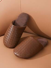 نعال جلد PU مربعات للنساء المقاسات الكبيرة، نعال منزلية مسطحة هادئة مانعة للانزلاق، مربعات كاجوال من الجلد الصناعي الناعم، مناسبة للخريف والشتاء - كاكي - مشاهدة 5