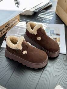女士复古厚底冬鞋，加厚内里保暖绒面冬季新款，女士拖鞋 - 咖啡棕 - 查看 11