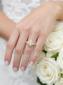 1 chiếc nhẫn cưới nữ, nhẫn hình quả lê, bạc Sterling S925 2,9g, đá Moissanite 1 carat, phong cách cung điện Bohemian, đính hôn, đám cưới, kỷ niệm, quà tặng ngày lễ tình nhân, kèm theo giấy chứng nhận Moissanite và hộp quà thanh lịch - Vàng - Xem 5