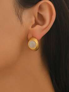 2pcs Geometric Chic Luxurious High-End Copper Alloy Women's Dangle Earrings, Minimalist Versatile Design