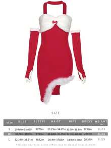 3件装毛绒边饰兔子服装，含手套和项链，圣诞节 - 紅色 - 查看 5