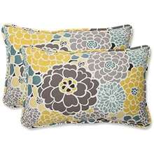 Pillow Perfect - Almohada Floral para Interiores y Exteriores, Relleno de Felpa, Resistente a la Intemperie y a la decoloración, , 11.5 x 18.5 Pulgadas, Color café/Verde, 2 Unidades(Plena floración) - Tipo 4 - Ver 4