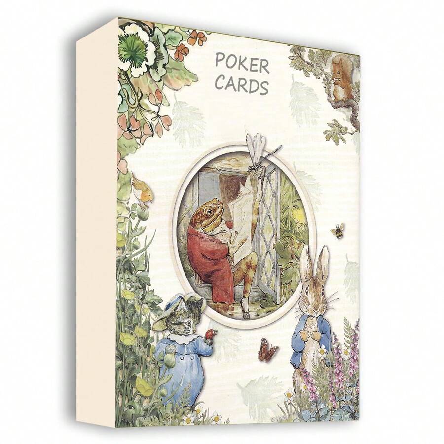 乡村兔复古扑克牌 - 国际标准尺寸，高品质纸卡，双面浮雕设计，防滑表面，适合派对娱乐、旅行和节日礼物，节日礼品卡 | 装饰性扑克牌 | 耐用纸卡 - 藍色 - 查看 1