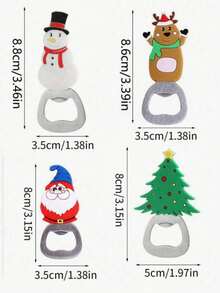 Christmas Fridge Magnet Bottle Opener Themed, Bottle Openers, Stainless Steel Cartoon Beer Bottle Opener Beverage Bottle Opener Flat Simple Bottle Opener(Fridge Magnet Function) - 4 Cute Designs (Santa, Snowman, Reindeer, Xmas Tree), Stainless Steel Barware, Fun Party Utensil, Perfect Holiday Present