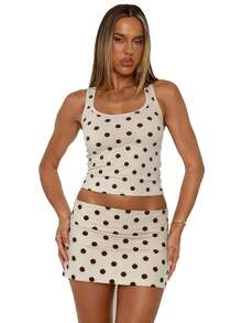 Women Fold Over Low Rise Bodycon Mini Skirt Y2k Polka Dots Print Slim Fitted Going Out Micro Skirts Stretchy Tube Pencil Mini Skirts Party Clubwear - 卡其色 - 查看 1