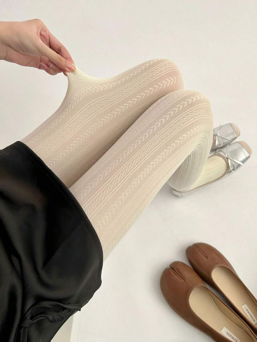 1pc Women's Knitted Cable Pattern Thigh High Spiral Tights/Pantyhose, Autumn/Winter Thick Leggings, Suitable For Pairing With Various Outfits - Multicolor - View 1