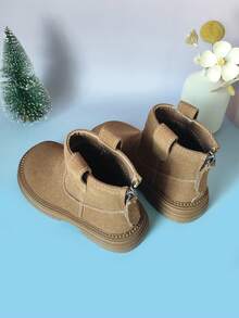 1 Pair Baby Casual Short Boots, Minimalist Design, Comfortable, Zipper Back, Girls Fashion Boots