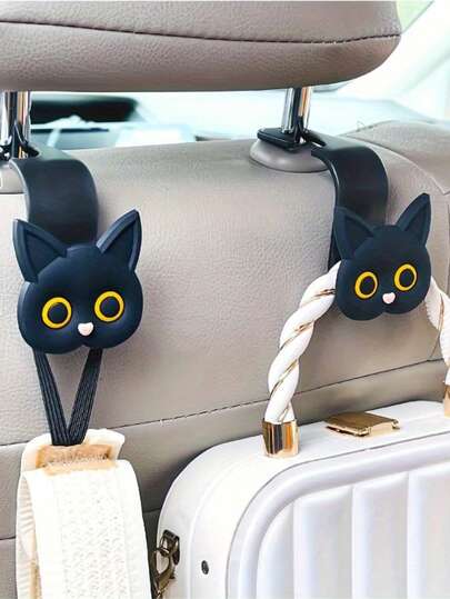 Cartoon Cat Car Headrest Hook Organizer For Backseat Storage Of Handbags, Wallets, Jackets And Essentials – Universal Fit, Durable Lightweight Car Interior Accessory With Easy Installation, Spring Holiday Ready Travel Companion For Commuting And Family Rides, Clutter Clearing Backseat Hanger, Soft Edges, Sturdy Metal Hooks, Keeps Items Within Reach And Neat, Ideal Gift For Car Lovers