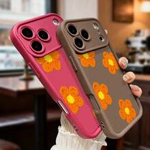 A Retro Crochet-Style Phone Case Featuring An Orange Flower, Designed For Iphone 17, 16, 15, 14, 13, 12, 11 Plus, Pro, And Max. This Textured And Cozy Gift Evokes The Charm Of Vintage Crafts With Its Floral Design. Perfect As A Gift Idea.,Suitable For IPhone17 Air - 白色 - 查看 3