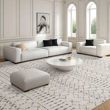 5x8 Washable Area Rug With Non-Slip Backing, Soft Low Pile Indoor Floor Carpet, Neutral Light Brown, Boho Moroccan Style Living Room, Bedroom, Dining Room - Trắng ngà/Xám - Xem 1