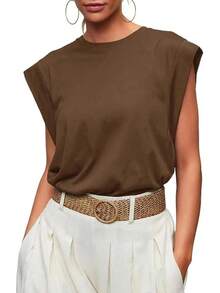 Camiseta Sin Mangas para Mujer con Cuello Redondo - Marrón - Ver 10