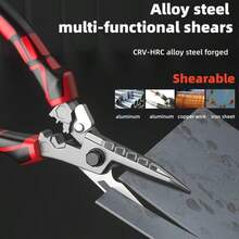 1pc 8.5" Industrial-Grade Metal Shears, Multi-Functional Sturdy Heavy-Duty Aviation Snips, High Hardness & Durability, Carbon Steel Material, Red & Black Reinforced Handle, Precision Cutting Pliers, Suitable For Professional Cutting Of Iron Plates And Steel Tiles - Red - View 6