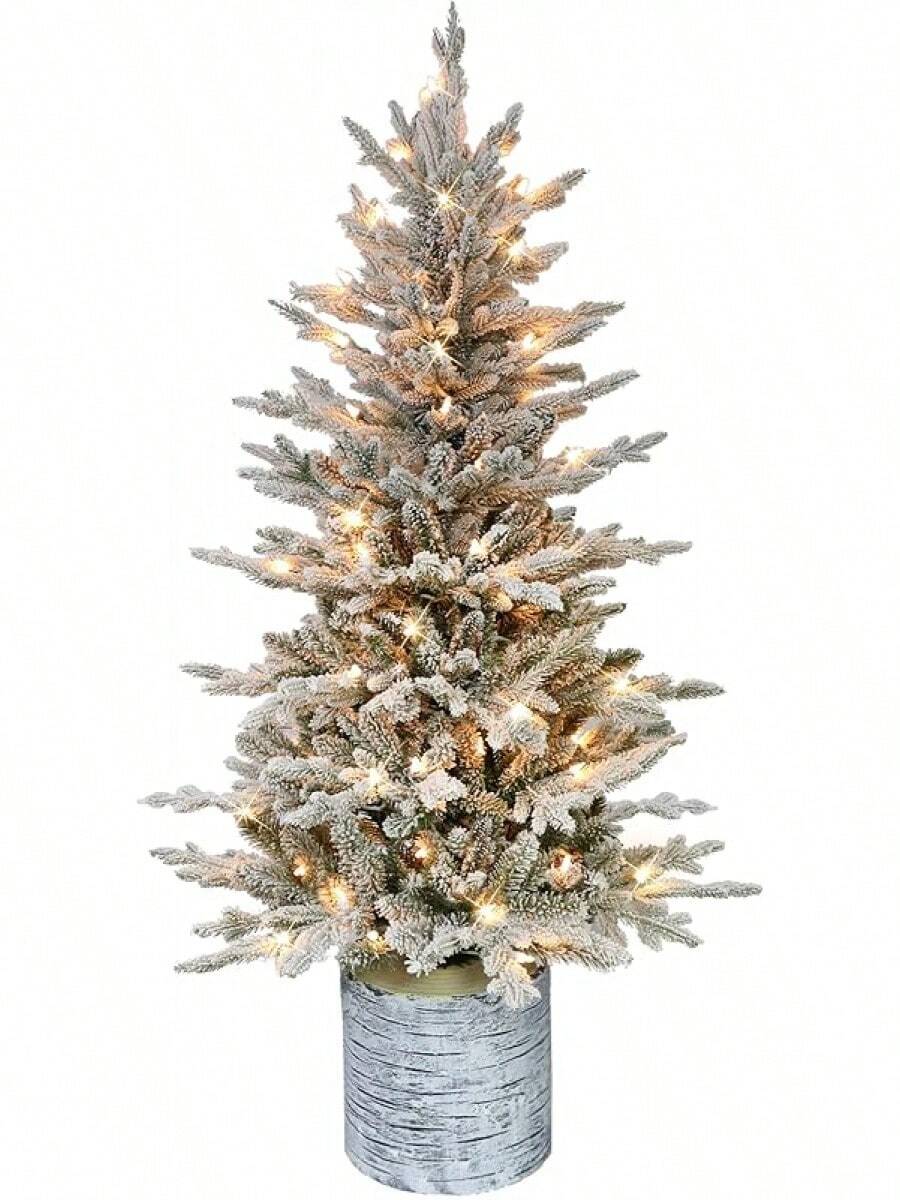 Puleo International 4.5ft Pre-Lit Potted Flocked Arctic Fir Tree With 70 Lights, 419 Realistic Dense Branch Tips, Easy Setup Artificial Trees With Sturdy Metal Stand - Cây thông Bắc Cực 4,5' có 70 đèn trong suốt - Xem 1