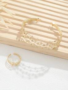 2 件/套时尚铜金属球弹性开口环手镯，镂空波西米亚风格女士珠宝 - 銀色 - 查看 6