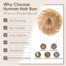 DHuman Hair My Bun Ash Blonde Wavy  Stretchy Fluffy Donut Updo Elastic Rubber Band Human Hair My Bun Chignons Scrunchies 1 Count #18 Ash Blonde - 18歲灰金髮女郎 - 查看 4