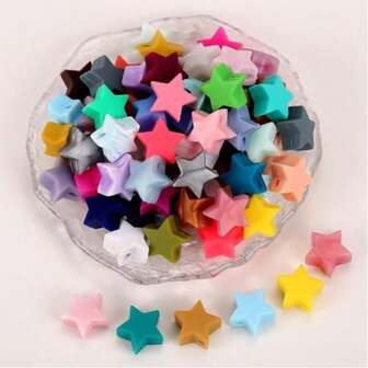 20pcs Mixed Color Silicone Star Beads - Colorful Pentagram Heart-Shaped Spacer Beads For DIY Jewelry, Necklaces, And DIY Craft Accessories