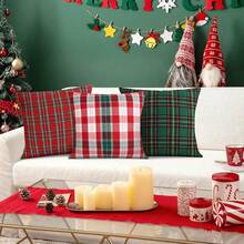 BSOON 2 Fundas Decorativas para Cojines Navideñas, Fundas de Almohada clásica navideña de tartán,45 x 45,árbol de Navidad Cojín Decorativos,para Sofá, Sillón, Dormitorio Decoración de Navidad - Verde+Rojo - Ver 12