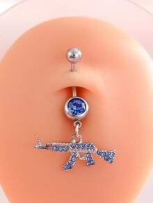 1pc Stainless Steel Rhinestone Skull Navel Ring, Suitable For Daily Wear, Music Festivals, Halloween