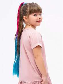 24inch Rubber Band Crochet Mixed Box Braids Plaited Ponytail Synthetic Gradient Dirty Braided Ponytail Hair Extensions For Kids 1pc - Multicolor - View 10