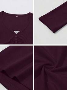 Women's T-Shirt Y2K Fall Clothes Casual Daily Sexy Solid Color Lace Contrasting Color Slim Long Sleeve V-Neck Top - 紫色 - 查看 11