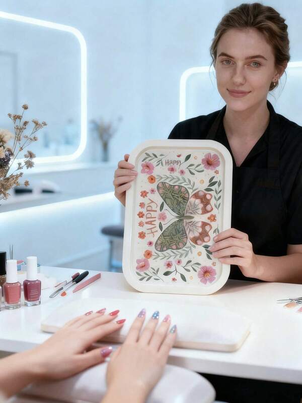 1 pieza Bandeja de almacenamiento de cosméticos de acero inoxidable de alta capacidad, bandeja de exhibición para herramientas de manicura, decoración de uñas postizas